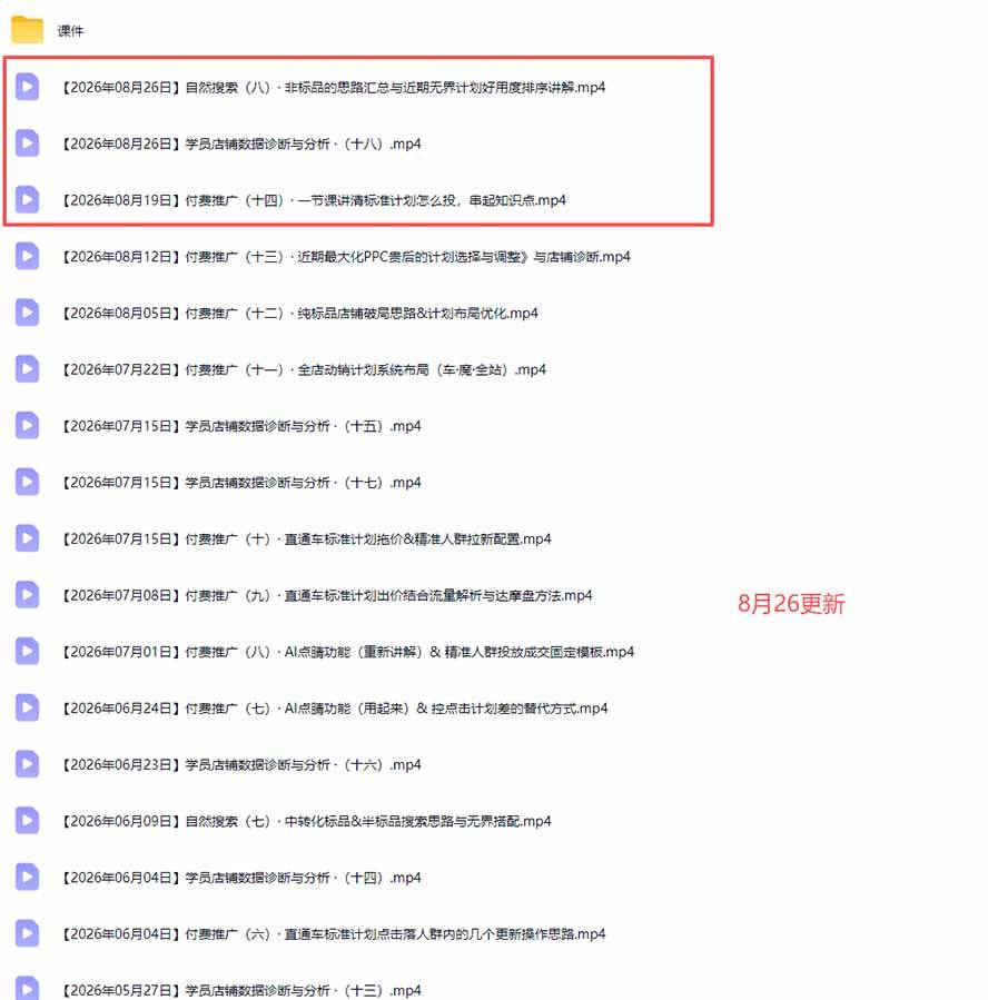 （20094期）2026淘宝电商终局之战VIP课-更新：自然搜索+直通车+无界+精准人群，系统掌握测款动销与全店推广布局方法-龙部落