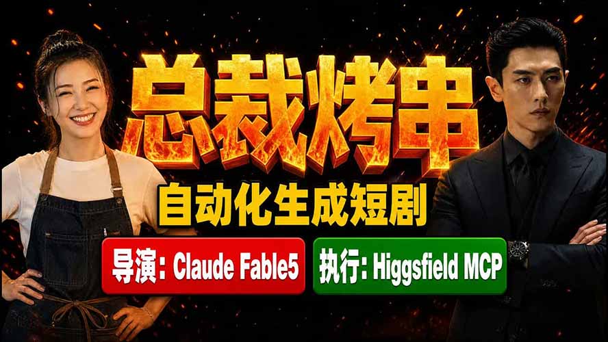 《总裁烤串》真人短剧全自动诞生!Claude Fable5 当导演,Higgsfield MCP 执行!-龙部落