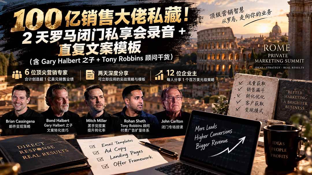 （20593期）100亿销售大佬私藏-无水印！2天罗马闭门私享会录音+直复文案模板【原创双语字幕】