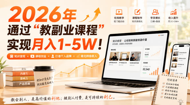 2026年通过“教副业课程”实现月入1-5W！毫无保留的全部教给你，长期稳定【揭秘】-龙部落