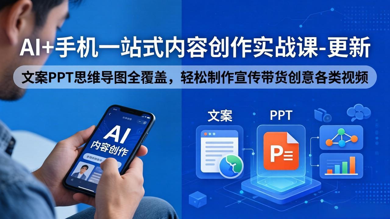 AI+手机一站式内容创作实战课-更新，文案PPT思维导图全覆盖，轻松制作宣传带货创意各类视频-龙部落