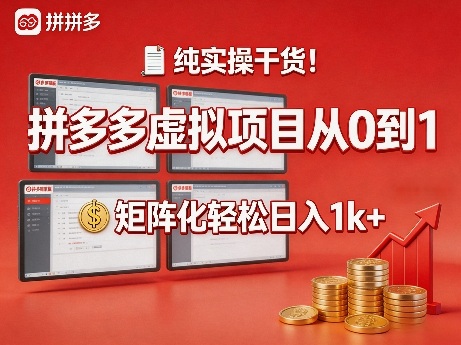 纯实操干货！拼多多虚拟项目从0到1，矩阵化轻松日入1k+【揭秘】-龙部落