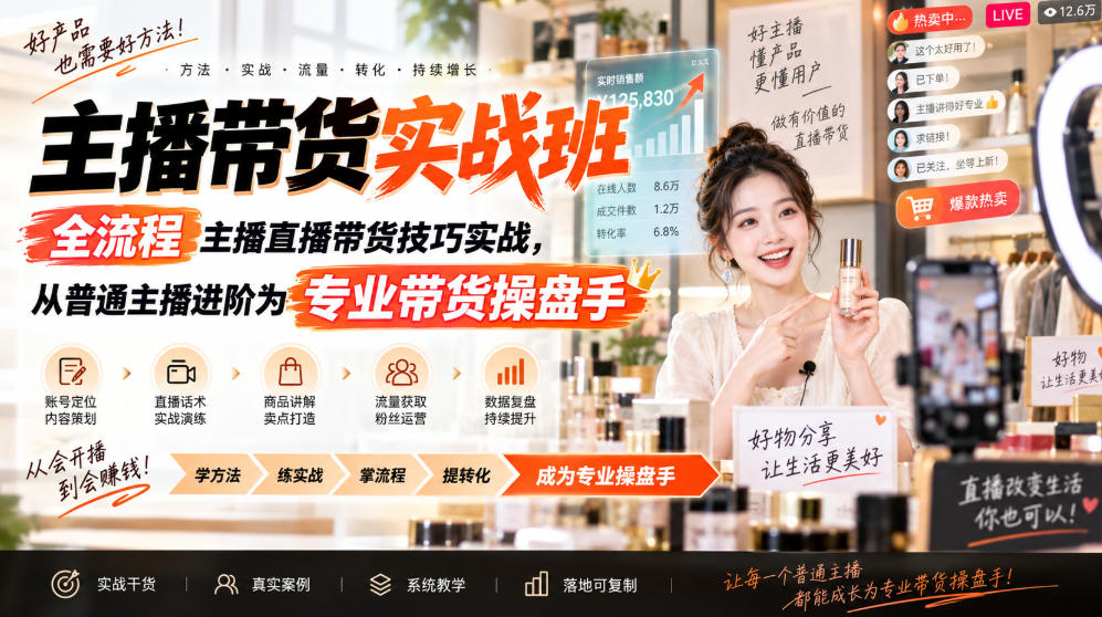 主播带货实战班ZB,全流程主播直播带货技巧实战,从普通主播进阶为专业带货操盘手-龙部落