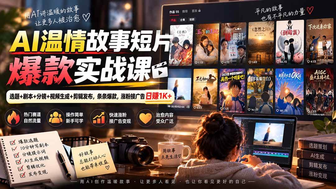 （20477期）AI温情故事短片爆款实战课-更新｜选题+剧本+分镜+视频生成+剪辑发布，条条爆款，涨粉接广告日赚1K+-龙部落