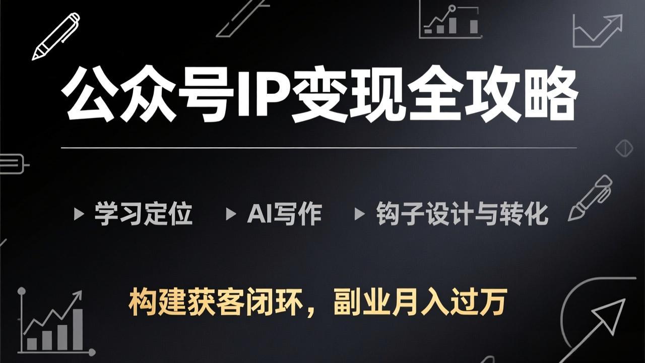 公众号IP变现全攻略-更新，学习定位、AI写作、钩子设计与转化，构建获客闭环，副业月入过万-龙部落