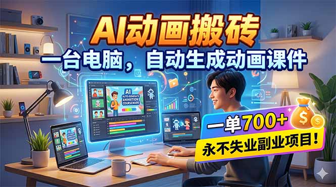 AI动画搬砖，一台电脑，自动生成动画课件，一单800+ 永不失业副业项目！-龙部落