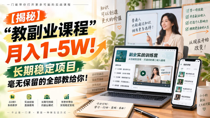 【揭秘】“教副业课程”月入1-5W!长期稳定项目,毫无保留的全部教给你!-龙部落