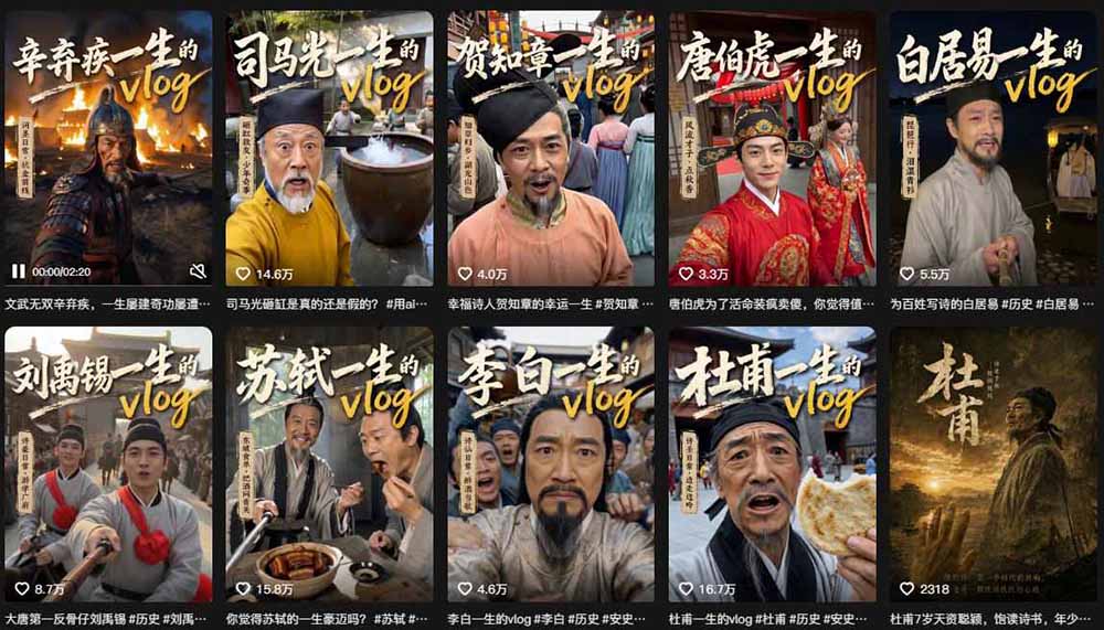 历史人物，诗人一生Vlog教学， AI制作丨伙伴计划丨精选收益丨商单收徒 ，新领域红利期，抓紧做-龙部落