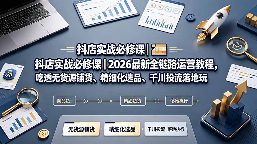 抖店实战必修课|2026最新全链路运营教程,吃透无货源铺货、精细化选品、千川投流落地玩法-龙部落