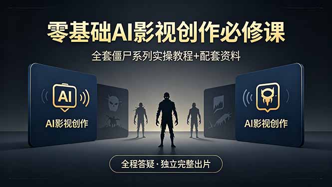零基础AI影视创作必修课，全套僵尸系列实操教程加配套资料，全程答疑带你独立完整出片-龙部落