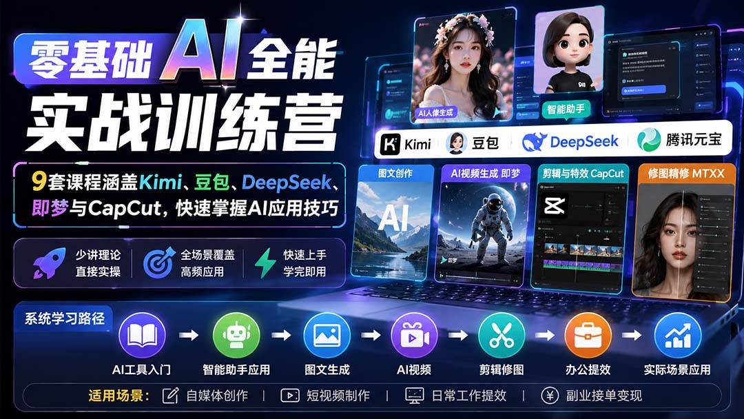 (20134期)零基础AI全能实战训练营:9套课程涵盖Kimi、豆包、DeepSeek、即梦与CapCut,快速掌握AI应用技巧-龙部落