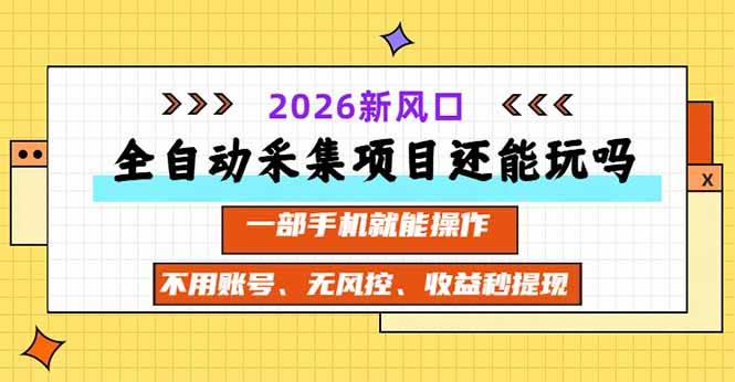 (20533期)全自动采集项目还能玩吗?2026实测新风口 一部手机就能操作-龙部落
