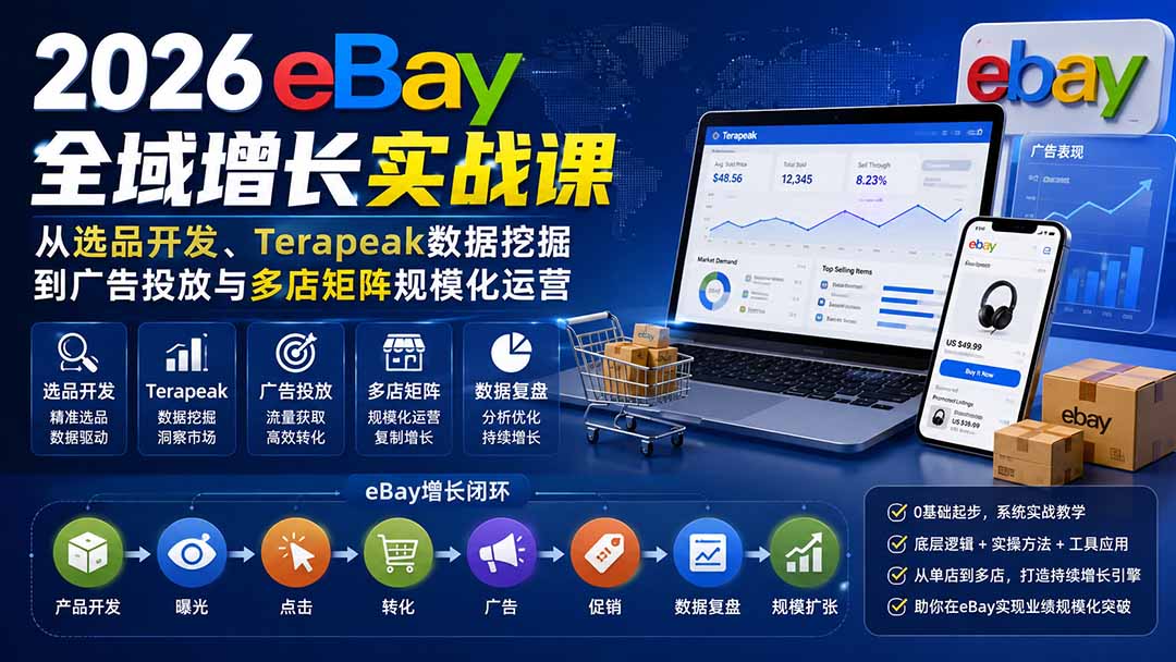 2026-Vincent eBay全域增长实战课-无水印：从选品开发、Terapeak数据挖掘到广告投放与多店矩阵规模化运营-龙部落