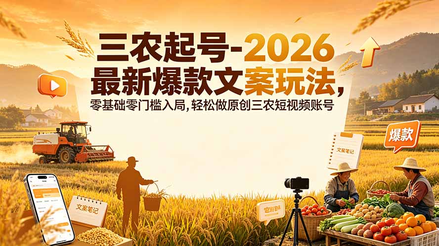 三农起号-2026 最新爆款文案玩法，零基础零门槛入局，轻松做原创三农短视频账号-龙部落