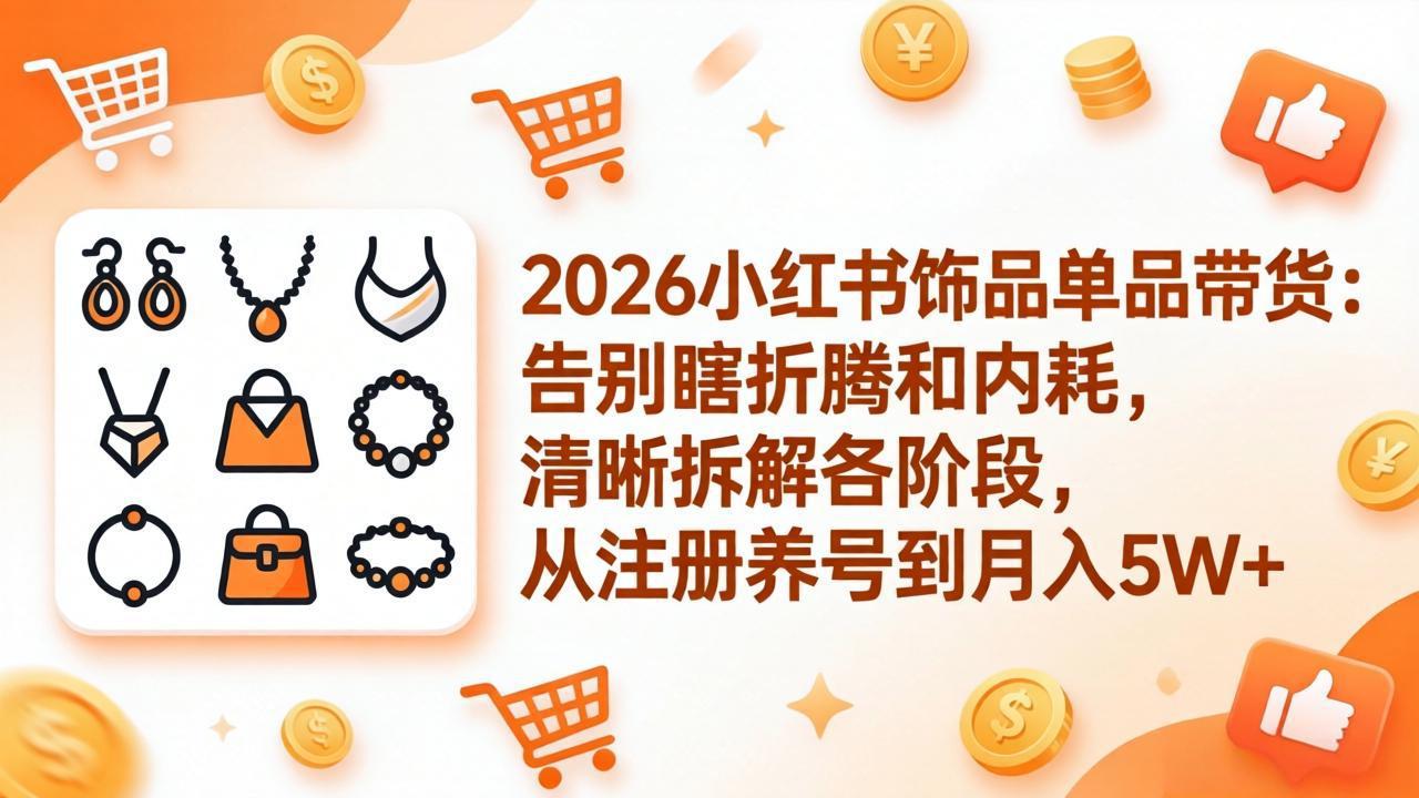 2026小红书饰品单品带货：告别瞎折腾和内耗，清晰拆解各阶段，从注册养号到月入5W+-龙部落