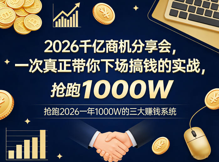 2026千亿商机分享会,一次真正带你下场搞钱的实战,抢跑2026一年1000W的三大賺钱系统-龙部落