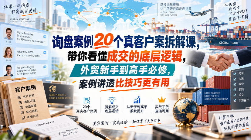 询盘案例20个真客户案拆解课，带你看懂成交的底层逻辑，外贸新手到高手必修，案例讲透比技巧更有用-龙部落
