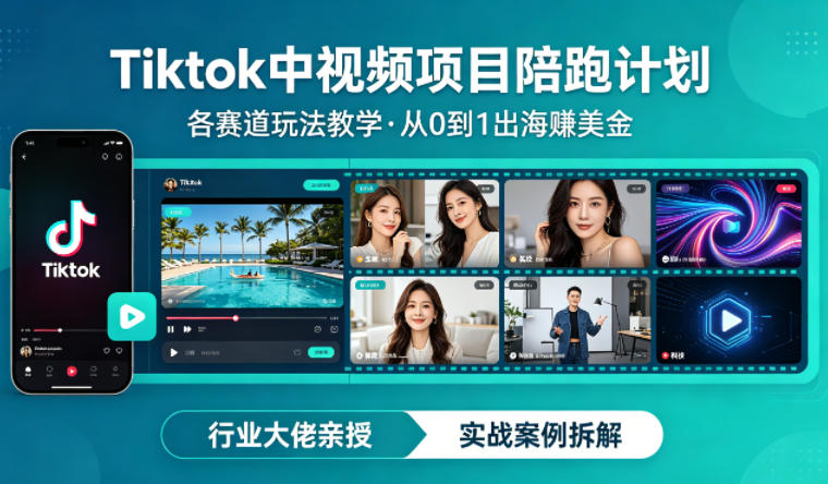 某大佬的Tiktok中视频项目陪跑，涵盖TK各个赛道玩法教学，从0到1出海賺美金-龙部落