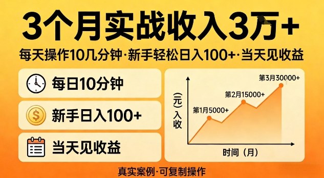 3个月实战收入3W+，每天操作10几分钟，新手轻松日入1张+，当天见收益【揭秘】-龙部落