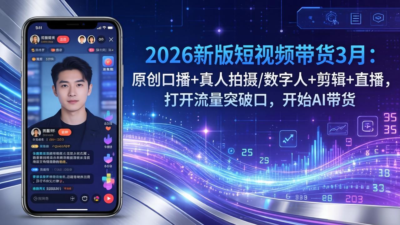 2026新版短视频带货3月：原创口播+真人拍摄/数字人+剪辑+直播，打开流量突破口，开始AI带货-龙部落