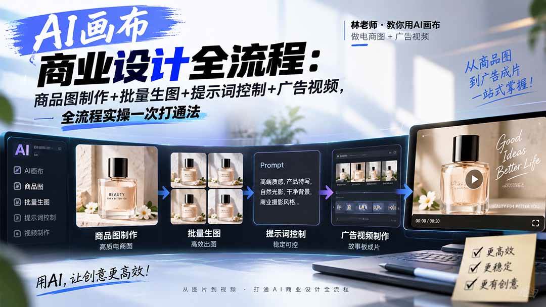 (20576期)AI画布商业设计全流程:商品图制作+批量生图+提示词控制+广告视频,全流程实操一次打通法 (20576期)AI画布商业设计全流程:商品图制作+批量生图+提示词控制+广告视频,全流程实操一次打通法