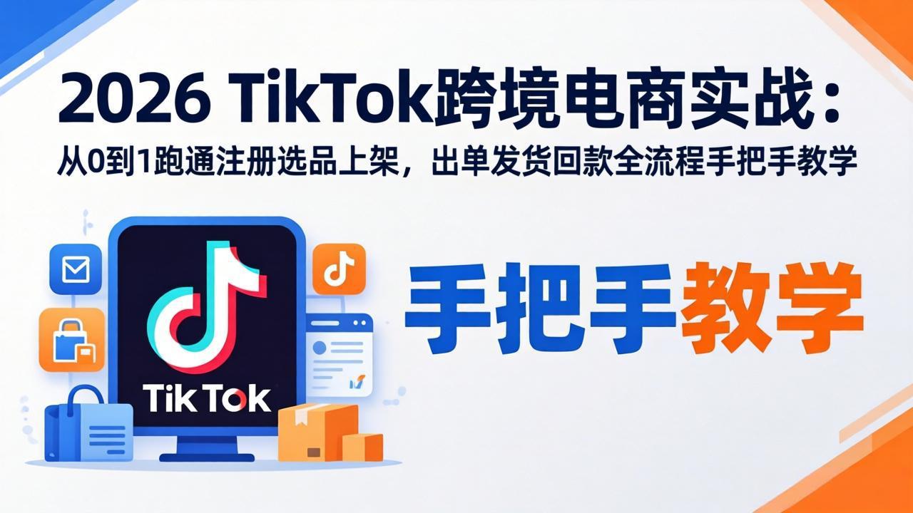 2026TikTok跨境电商实战：从0到1跑通注册选品上架，出单发货回款全流程手把手教学-龙部落