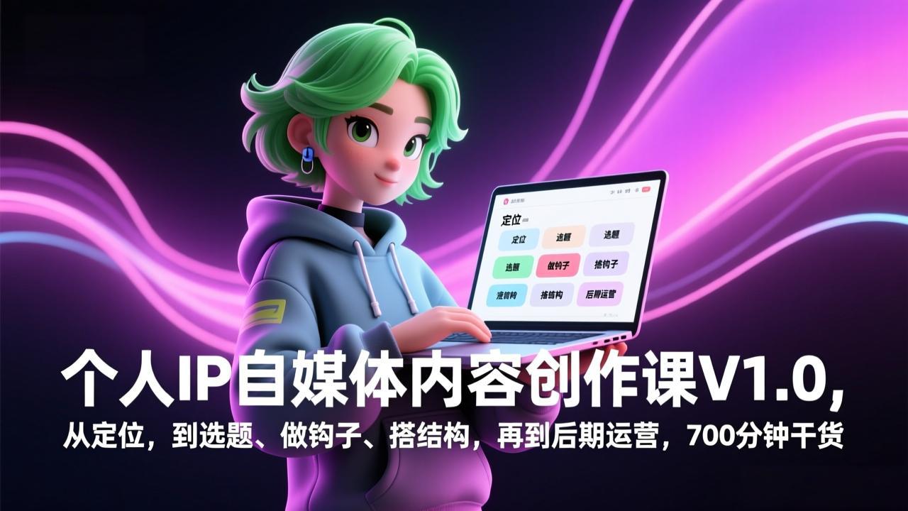 个人IP自媒体内容创作课V1.0，从定位，到选题、做钩子、搭结构，再到后期运营，700分钟干货-龙部落