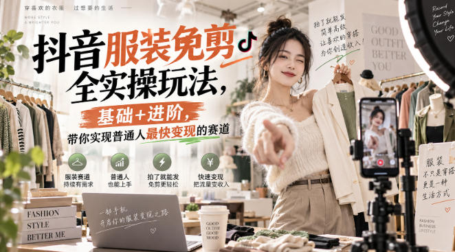 抖音服装免剪全实操玩法，基础+进阶，带你实现普通人最快变现的赛道-龙部落