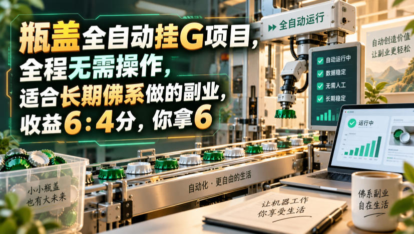 瓶盖全自动挂G项目，全程无需操作，适合长期佛系做的副业，收益6：4分，你拿6【揭秘】-龙部落