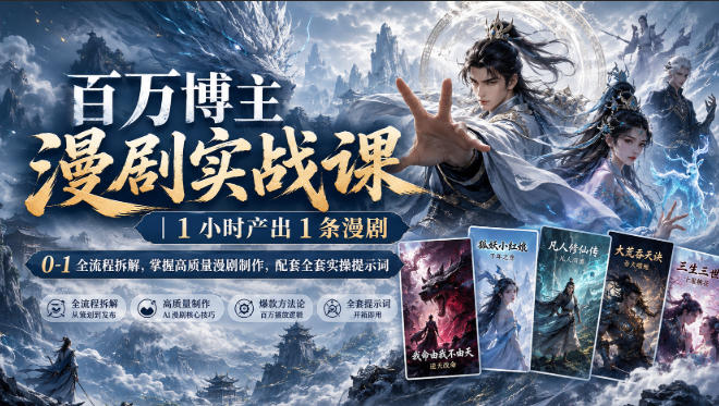 百万博主漫剧实战课|1小时产出1条漫剧,0‑1全流程拆解,掌握高质量漫剧制作,配套全套实操提示词-龙部落