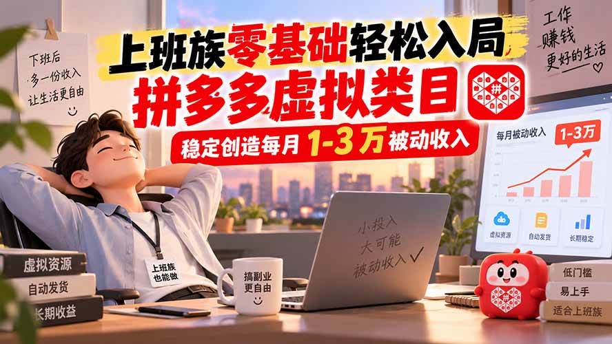 （20250期）上班族零基础轻松入局，拼多多虚拟类目，稳定创造每月 1-3 万被动收入-龙部落