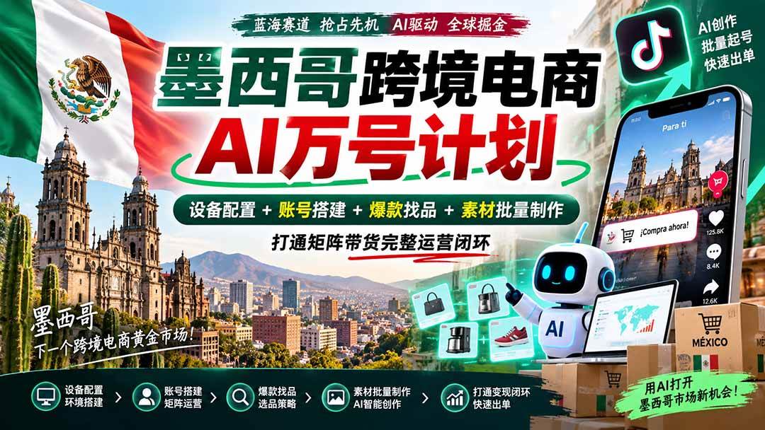 （20500期）墨西哥AI跨境电商万号计划｜设备配置+账号搭建+爆款找品+素材批量制作，打通矩阵带货完整运营闭环-龙部落