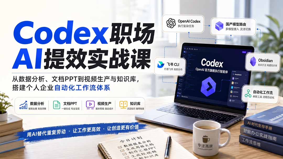 Codex职场AI提效实战课：从数据分析、文档PPT到视频生产与知识库，搭建个人企业自动化工作流体系-龙部落