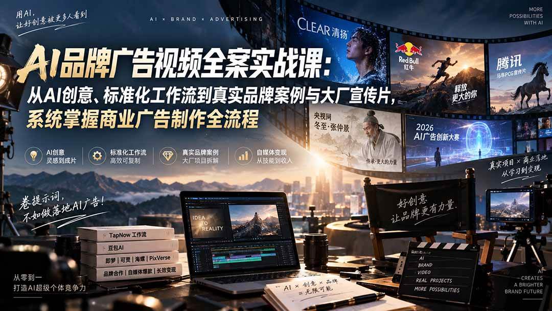 （20394期）AI品牌广告视频全案实战课：从AI创意、标准化工作流到真实品牌案例与大厂宣传片，系统掌握商业广告制作全流程-龙部落