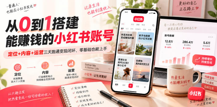 从0到1搭建能賺钱的小红书账号,定位+内容+运营三天跑通变现闭环-龙部落