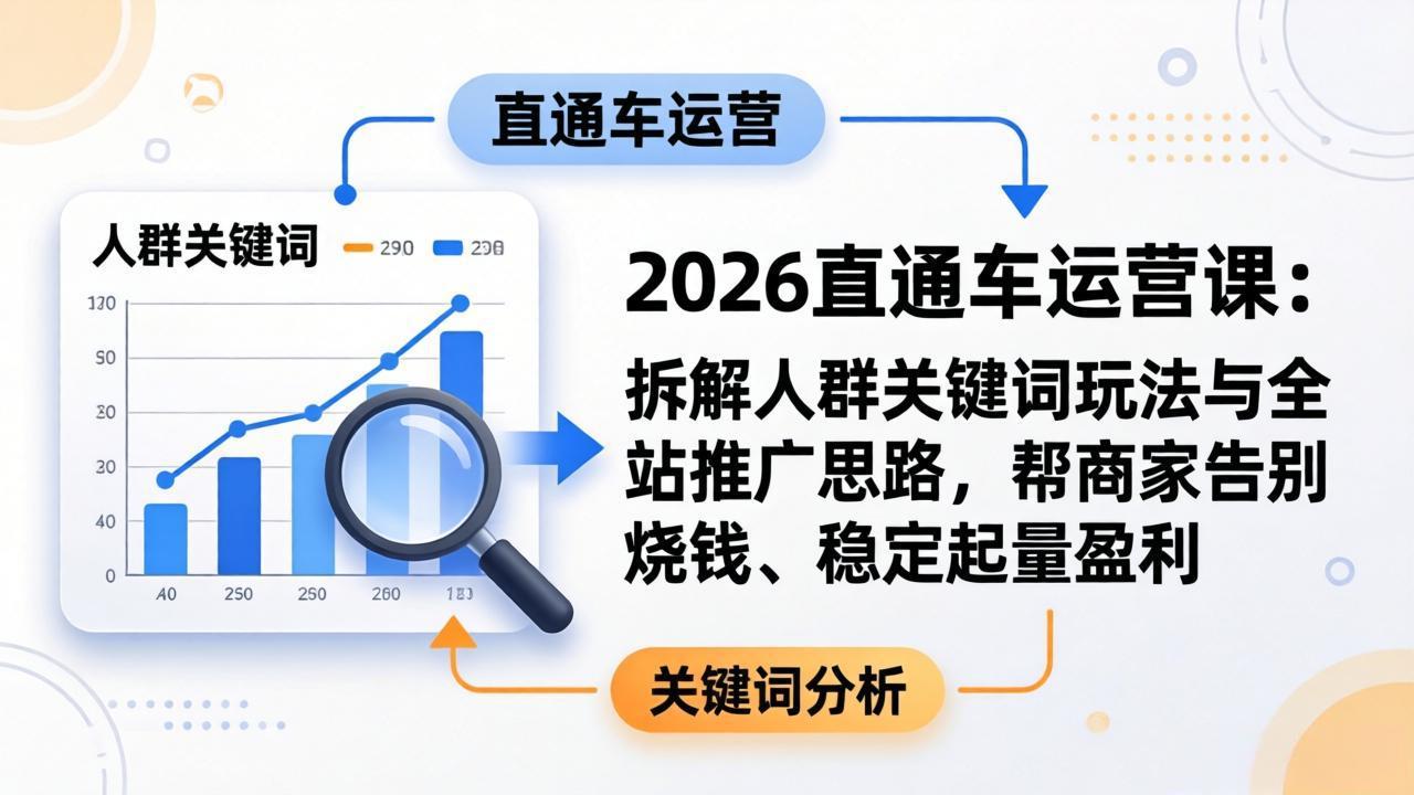 2026直通车运营课：拆解人群关键词玩法与全站推广思路，帮商家告别烧钱、稳定起量盈利-龙部落