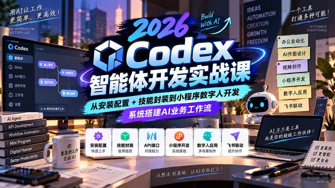 (20574期)2026Codex智能体开发实战课:从安装配置+技能封装到小程序数字人开发,系统搭建AI业务工作流-龙部落