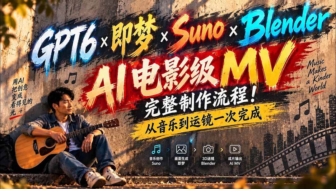 (20587期)GPT6×即梦×Suno×Blender|AI电影级MV完整制作流程!从音乐到运镜一次完成 (无水印) (20587期)GPT6×即梦×Suno×Blender|AI电影级MV完整制作流程!从音乐到运镜一次完成 (无水印)