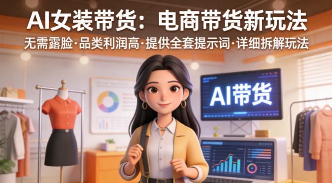 AI女装带货，电商带货新玩法，无需露脸，品类利润高，提供全套提示词，详细拆解玩法-龙部落