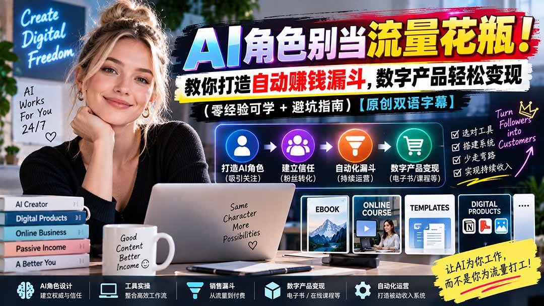 （20475期）AI角色别当流量花瓶！教你打造自动赚钱漏斗，数字产品轻松变现（零经验可学+避坑指南）【原创双语字幕】-龙部落