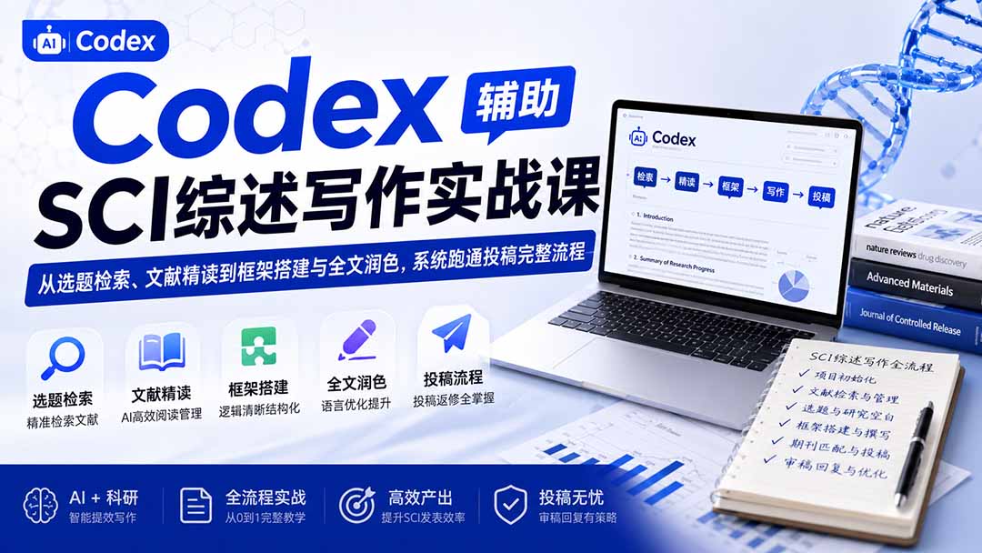 Codex辅助SCI综述写作实战课——从选题检索、文献精读到框架搭建与全文润色，系统跑通投稿完整流程-龙部落