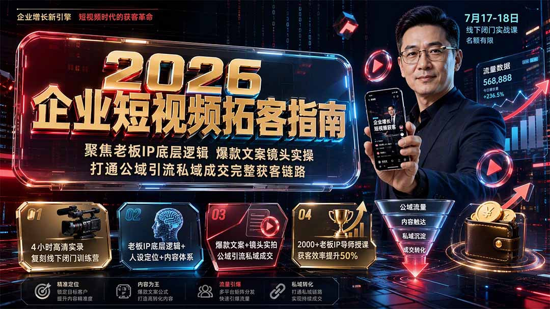 2026企业短视频拓客指南：聚焦老板IP底层逻辑，爆款文案镜头实操，打通公域引流私域成交完整获客链路-龙部落