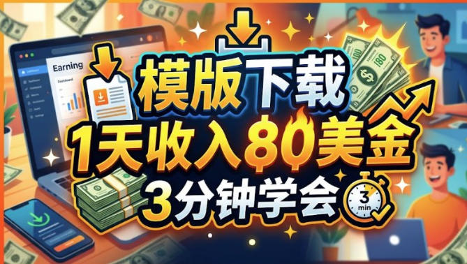 模版下载，1天收入80美刀，0门槛，3分钟学会-龙部落
