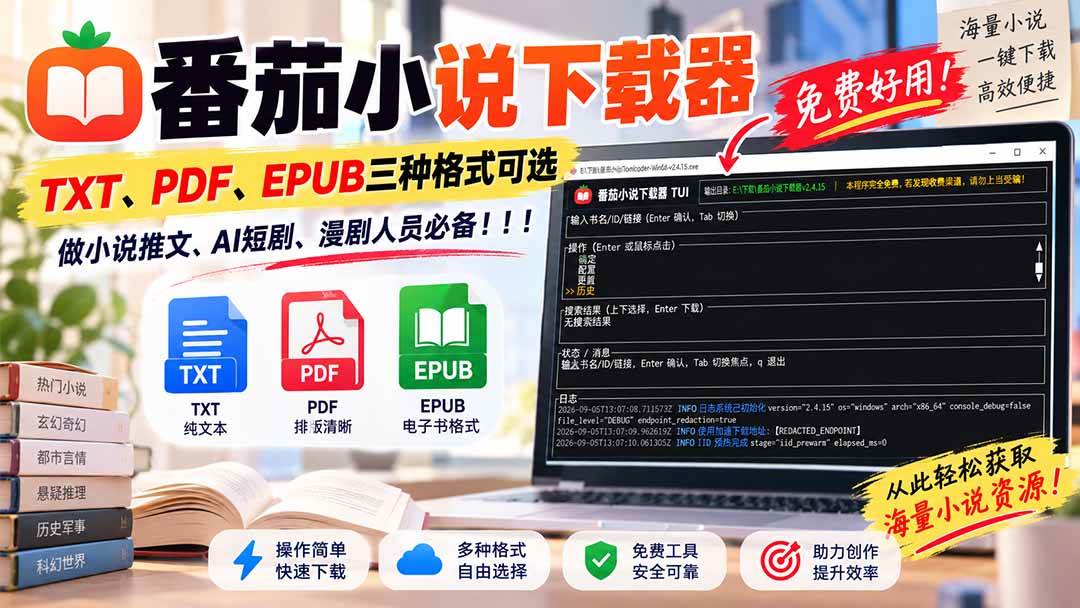 (20529期)番茄小说下载器,TXT、PDF、EPUB三种格式可选,做小说推文、AI短剧、漫剧人员必备!-龙部落