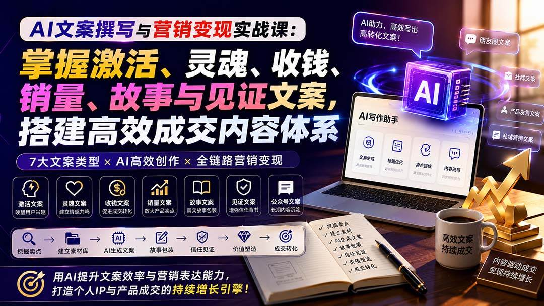 （20126期）AI文案撰写与营销变现实战课：掌握激活、灵魂、收钱、销量、故事与见证文案，搭建高效成交内容体系-龙部落