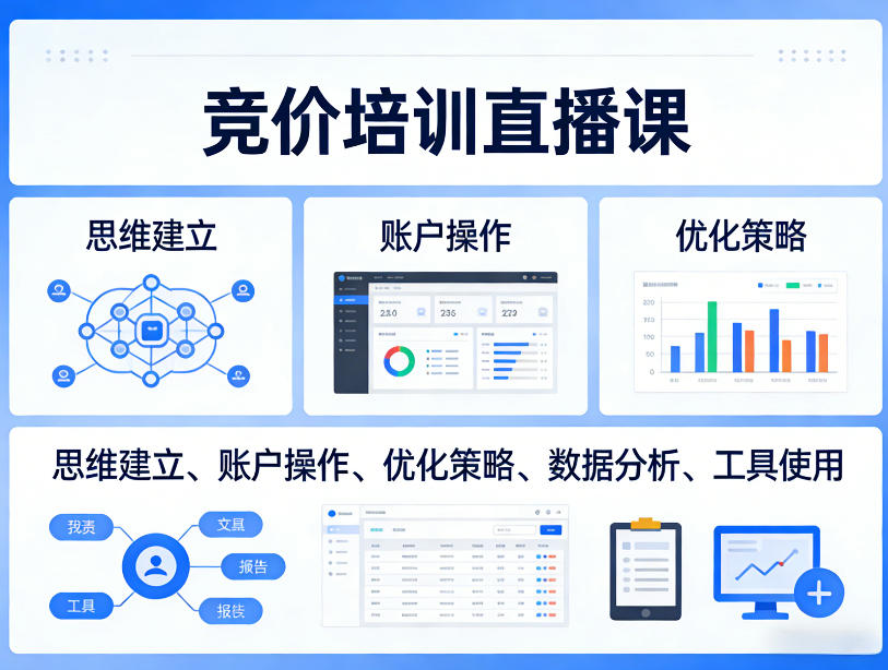 竞价培训直播课，覆盖思维建立、账户操作、优化策略、数据分析、工具使用等，全方位提升效果-龙部落