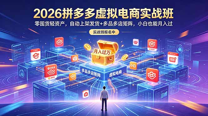 2026拼多多虚拟电商实战班:零囤货轻资产,自动上架发货+多品多店矩阵,小白也能月入过万-龙部落