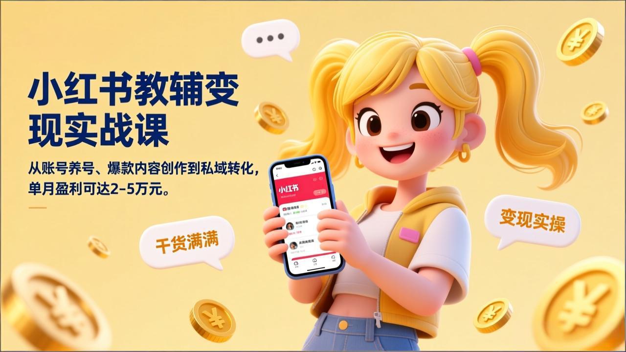 小红书教辅变现实战课,从账号养号、爆款内容创作到私域转化,单月盈利可达2-5万元-龙部落