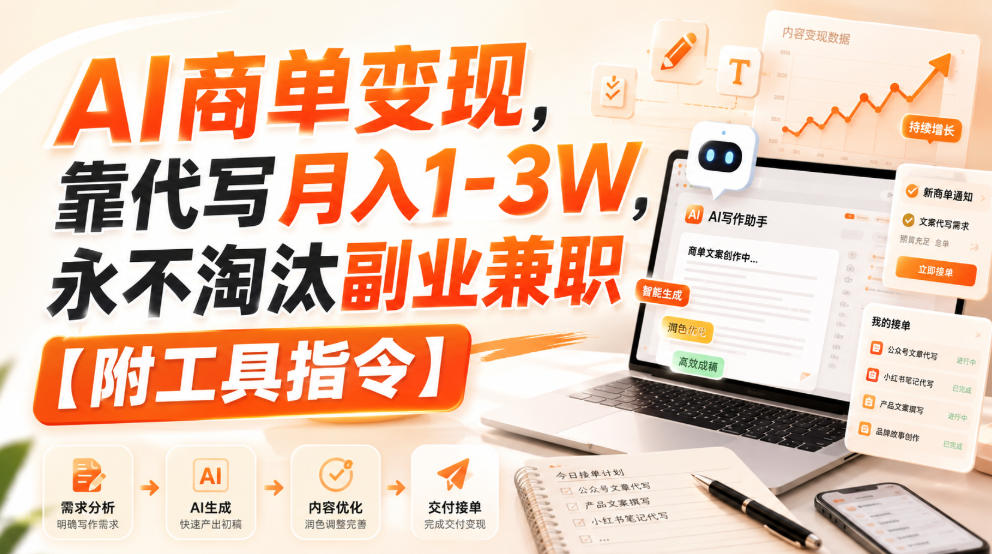 AI商单变现，靠代写月入1-3W，永不淘汰副业兼职【附工具指令】【揭秘】-龙部落