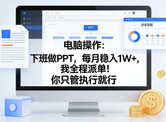 电脑操作：下班做PPT，每月稳入1W+，我全程派单！你只管执行就行【揭秘】-龙部落